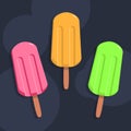 Three ice creams, colorful popsicles